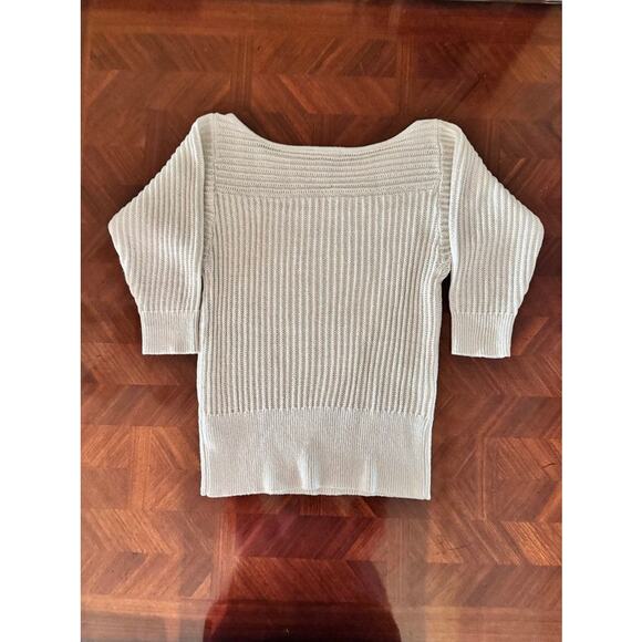 White House Black Market Cream Ribbed Tunic Sweater Metallic Thread Women’s M - Picture 8 of 11